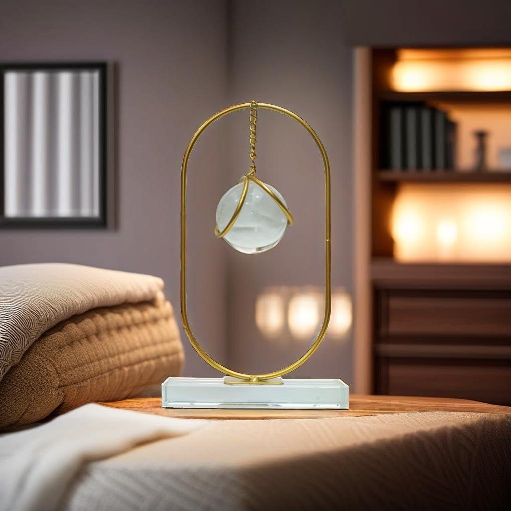 Clear Crystal Ball with Stand, Light Luxury Crystal Sphere for Gift, Gold Art Deco for Photography Ornaments, Bookcase, Wedding, Party