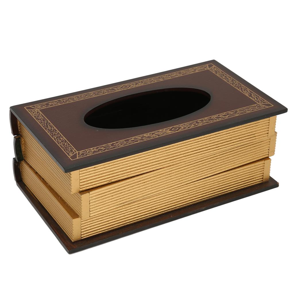 Book Shaped Wooden Tissue Box Decorative Vintage Napkin Storage Box for Massage Shop Red