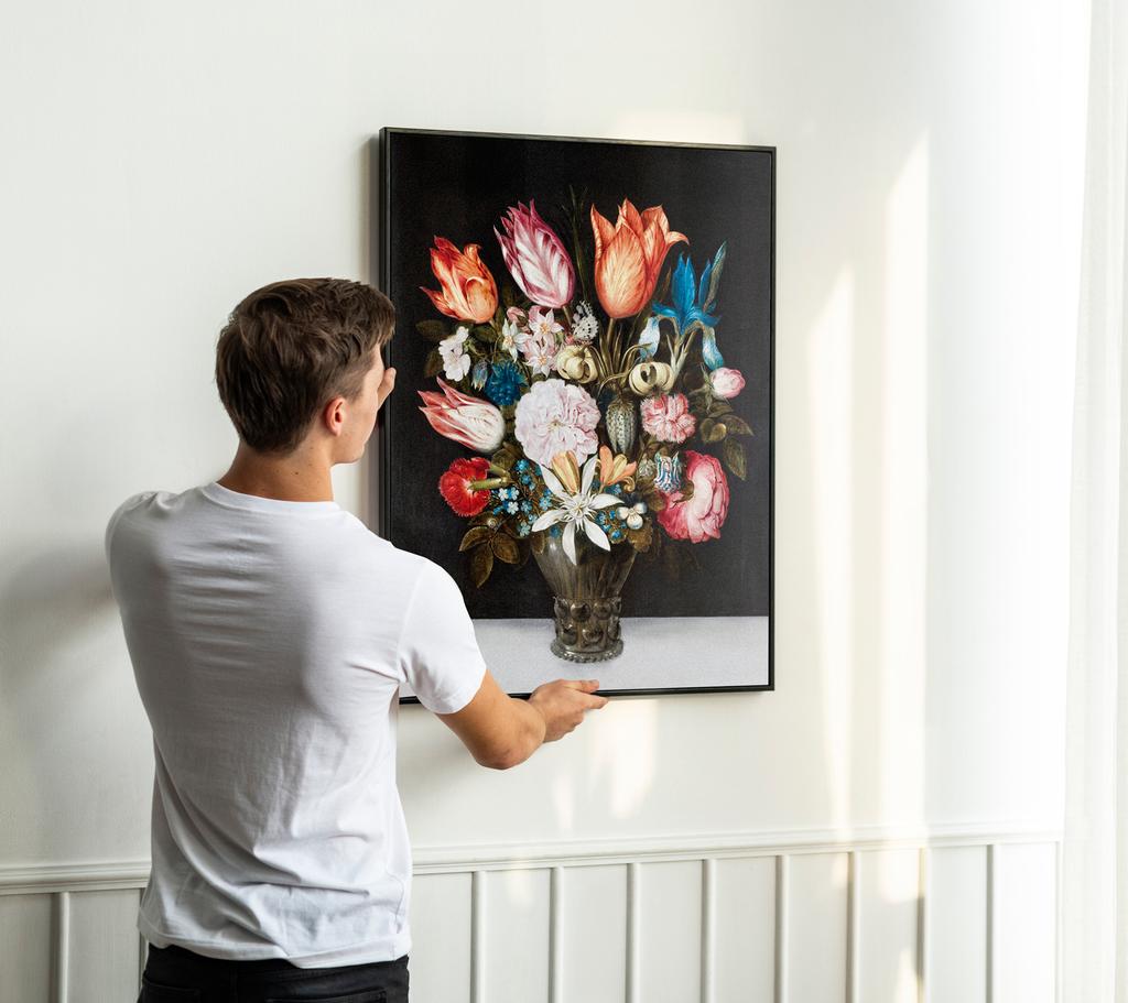Poster Flowers Vase Black Background