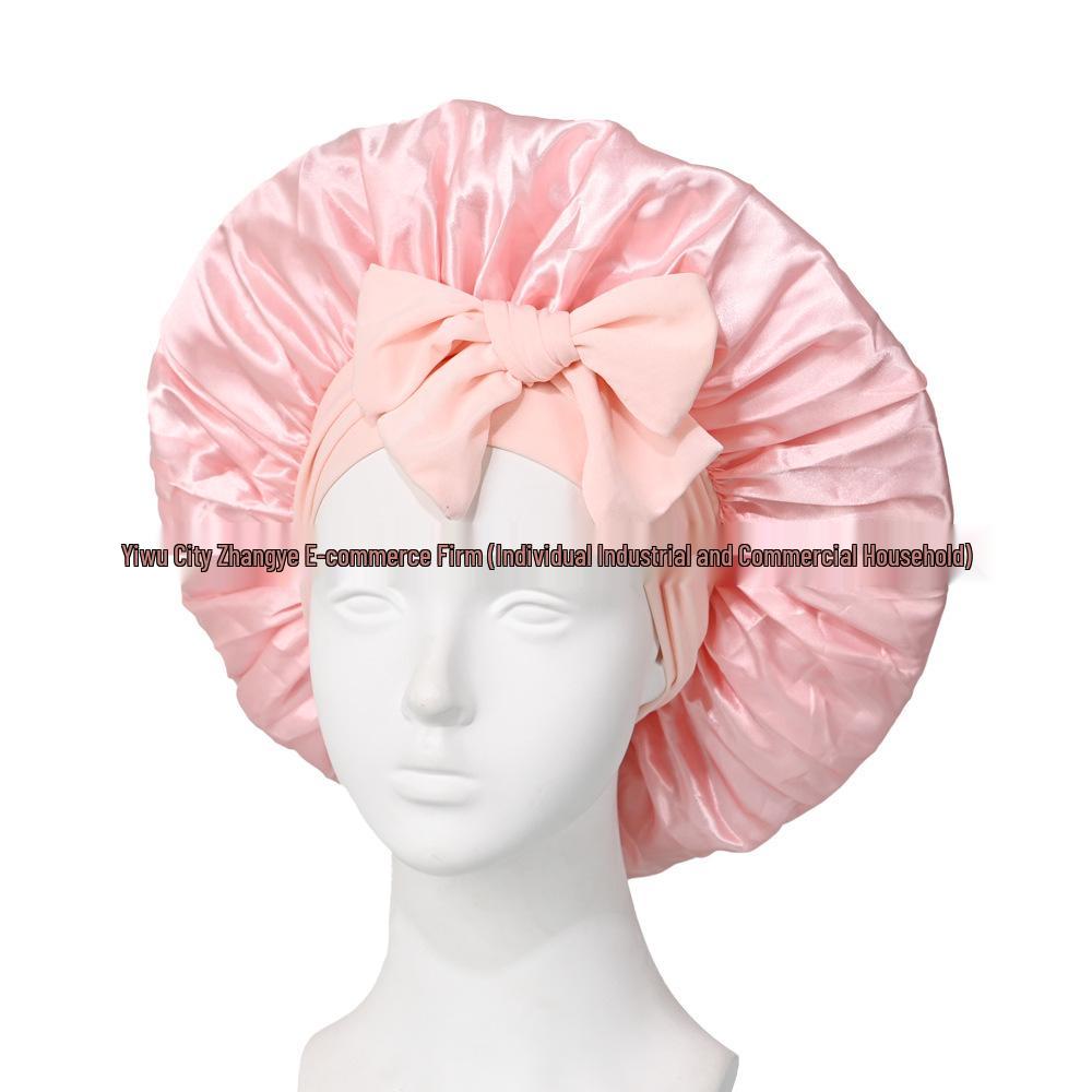 Satin Ribbon Round Silk Sleep Cap with Bowknot: Wide Brim Hair Care and Bath Hat