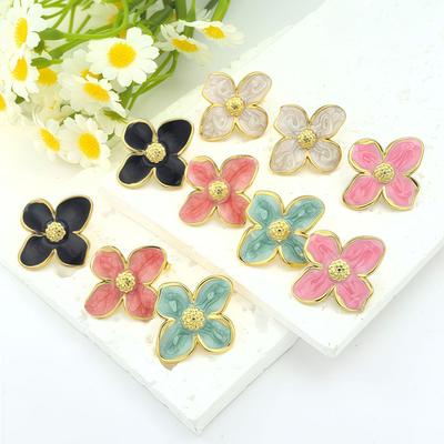 French Retro Floral Titanium Steel Stud Earrings - Exquisite Four-Petal Design for Women