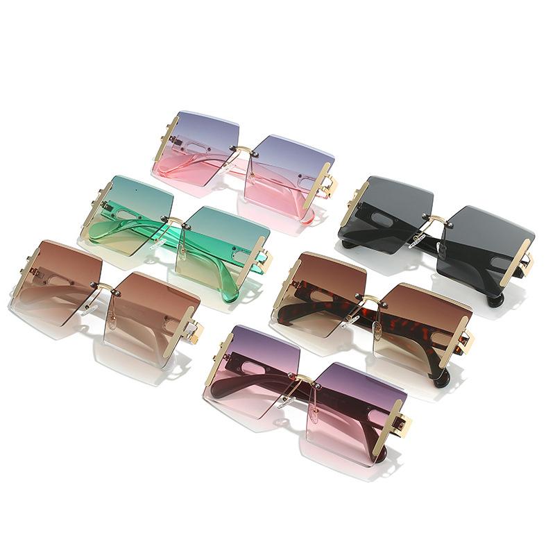 Designer Oversized Rimless Sunglasses Women Men Vintage Luxury Pink Shades UV400 Protection Trendy