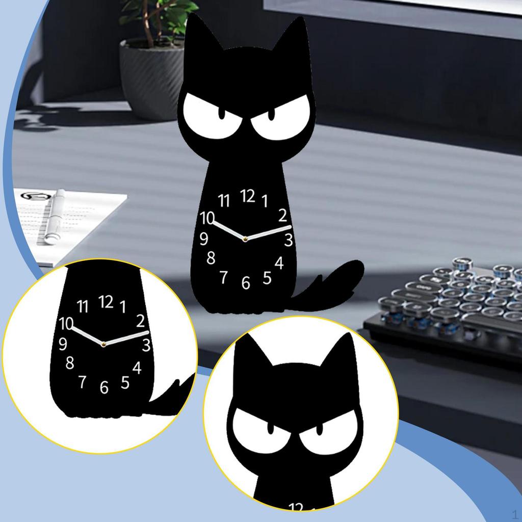 Cat Clock Decorative Animal Silent Modern Cartoon Compact Acrylic Home Decoration Ornament for