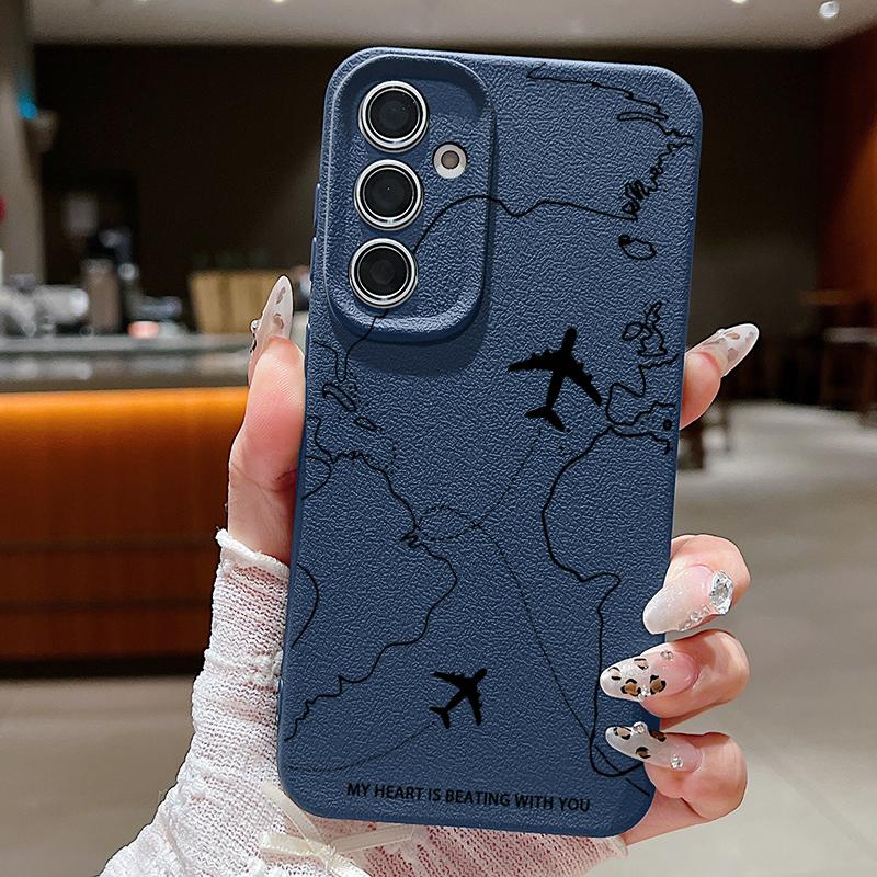 

Тонкий матовый чехол Route Aircraft Print для Samsung S25 Ultra S24 FE S23 S22 A16 A15 A56 A55 A36 A35 из текстурированной кожи с мягкой противоударной защитой от царапин и царапин TPU Samsung S25 Ultra синий