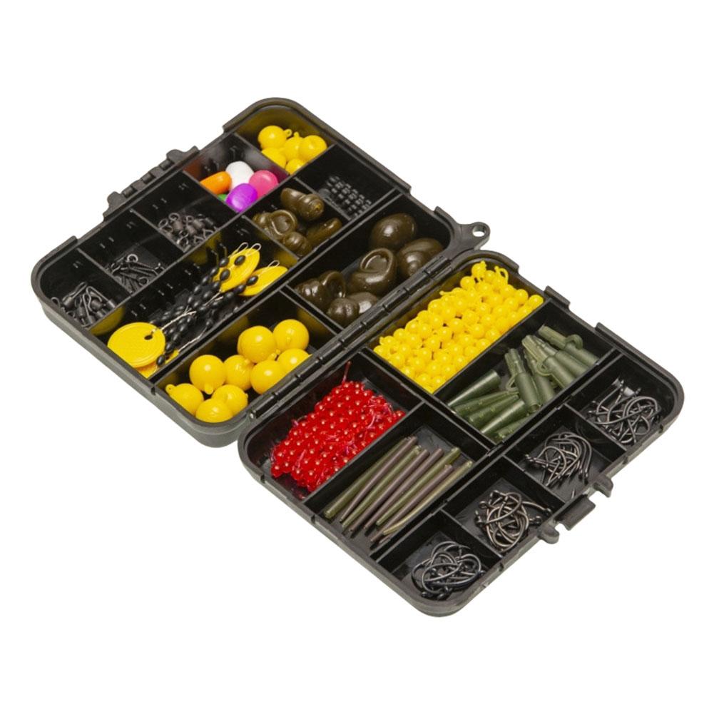 145Pcs Carp Fishing Equipment Kit Including Weights Sinkers Double Sided Fishing Box Kit Hook Swivel Safety Clip Rubber Sleeve