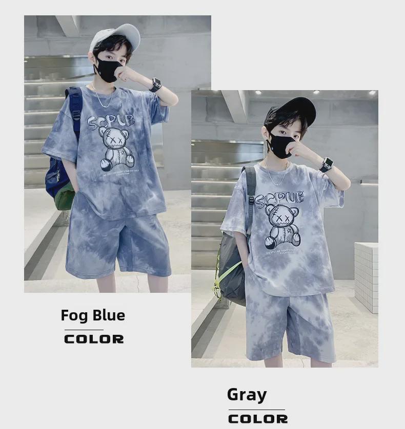 2023 Boys' Summer Sportswear: Korean-Style Cartoon Short-Sleeve Top & Shorts Set