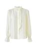 Nanyou Hofstil Tencel-Hemd: Damen Elegantes Krepp-Gefühl, Holzohr-Rand, Stehkragen, Frühlings-Oberteil