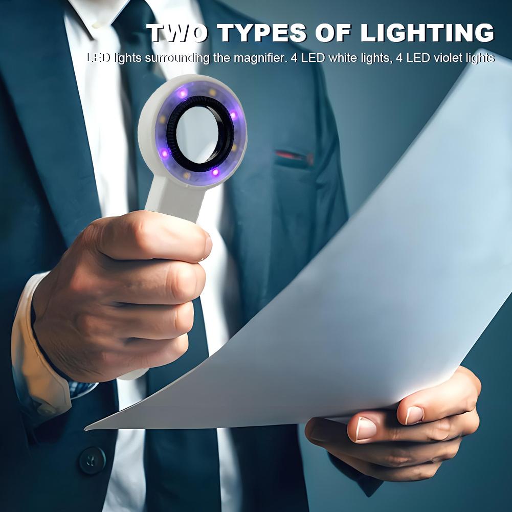 60X Handheld Magnifier with LED Light Illuminated Magnifying Glass Lightweight Luminous Magnifier for Reading Newspaper Jewelry