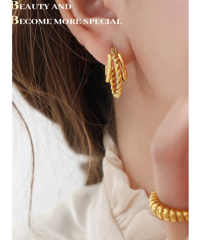 Bohemian Geometric Triple Layer Non-fading Twisted Women's Titanium Steel Earrings