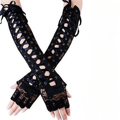 Womens Elbow Length Punk Fingerless Arm Warmer Goth Black Cosplay Accessories Fishnet Mesh Party LACE Gloves