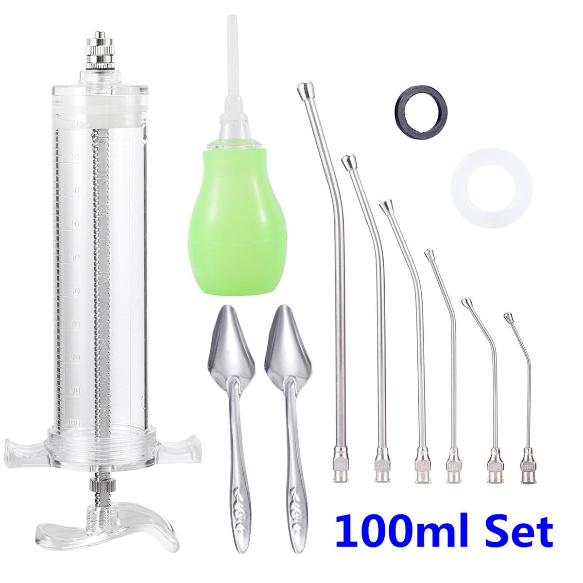 100ml Pet Birds Feeding Medicine Syringe Kit Stainless Steel Pet Parrot Pigeon Chicks Manual Feeding Syringe Spoon Water Bottle
