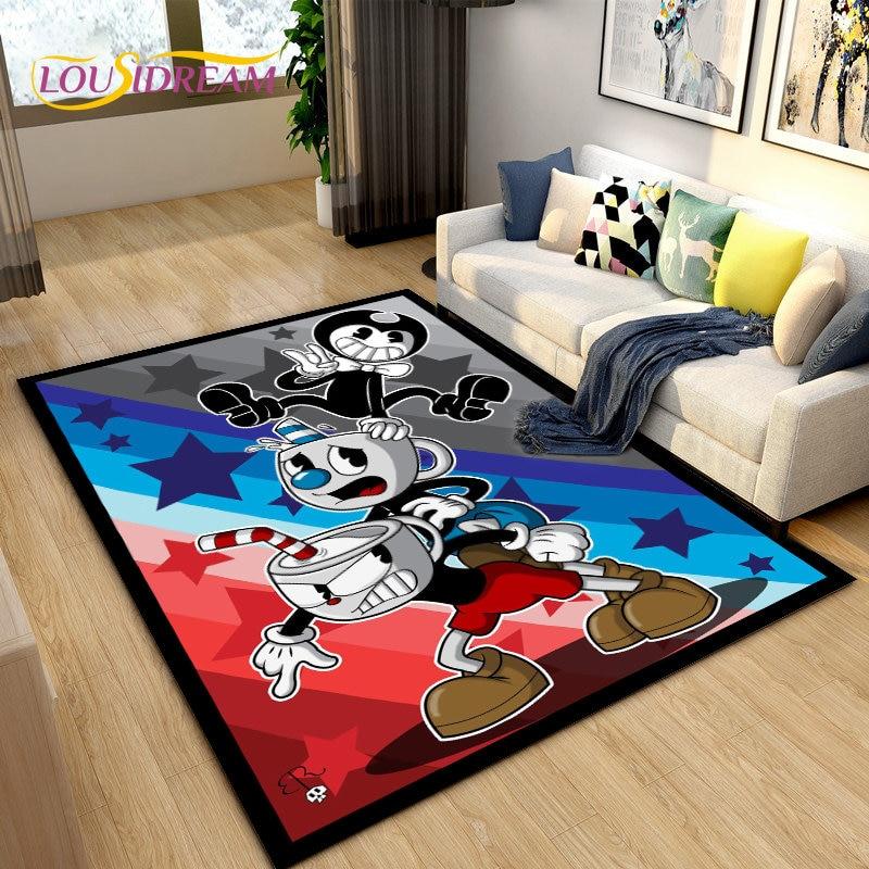 Alfombra de juego de Cuphead y Mugman, ideal para sala de estar, dormitorio, sofá, decoración, alfombra antideslizante para niños.