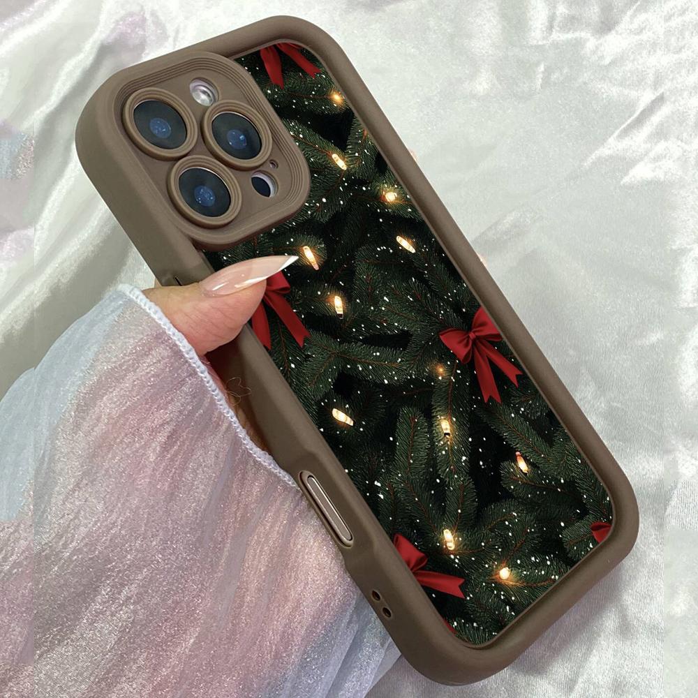 JT299 Joyful Festive Christmas Tree With Red Bows for iPhone 17 16 15 14 Pro Max Samsung S26 S25 Ultra A17 A16 A07 A56 Xiaomi 15T Redmi 15c Soft Case