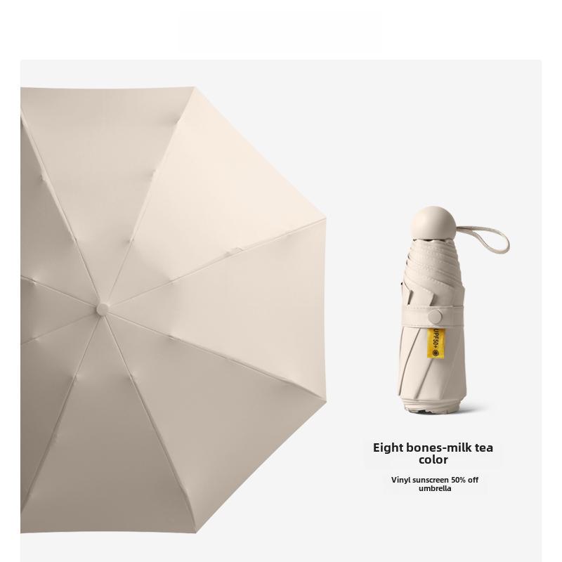 Umbrelă compactă de damă cu ștanțare aurie: Protecție UV, pliabil portabil, pentru soare și ploaie