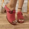 Slippers Women 2025 Summer New Plus Size Round Toe Women's Sandals Outdoor Rome Ladies Shoes Buckle Chunky Heel Slipper