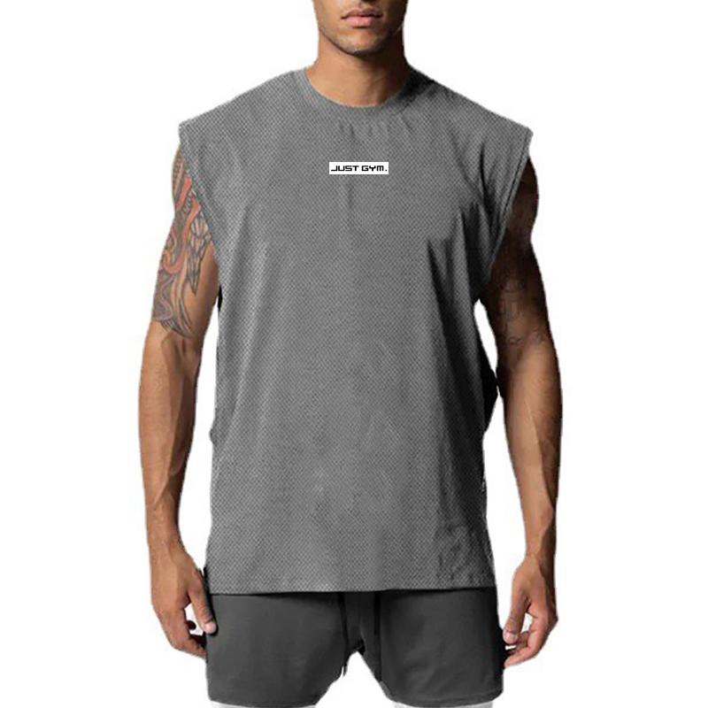 Muscleguys American Basketball Sports Training Sleeveless Vest Summer Loose Casual Waistcoat Round Neck Mesh T-shirt