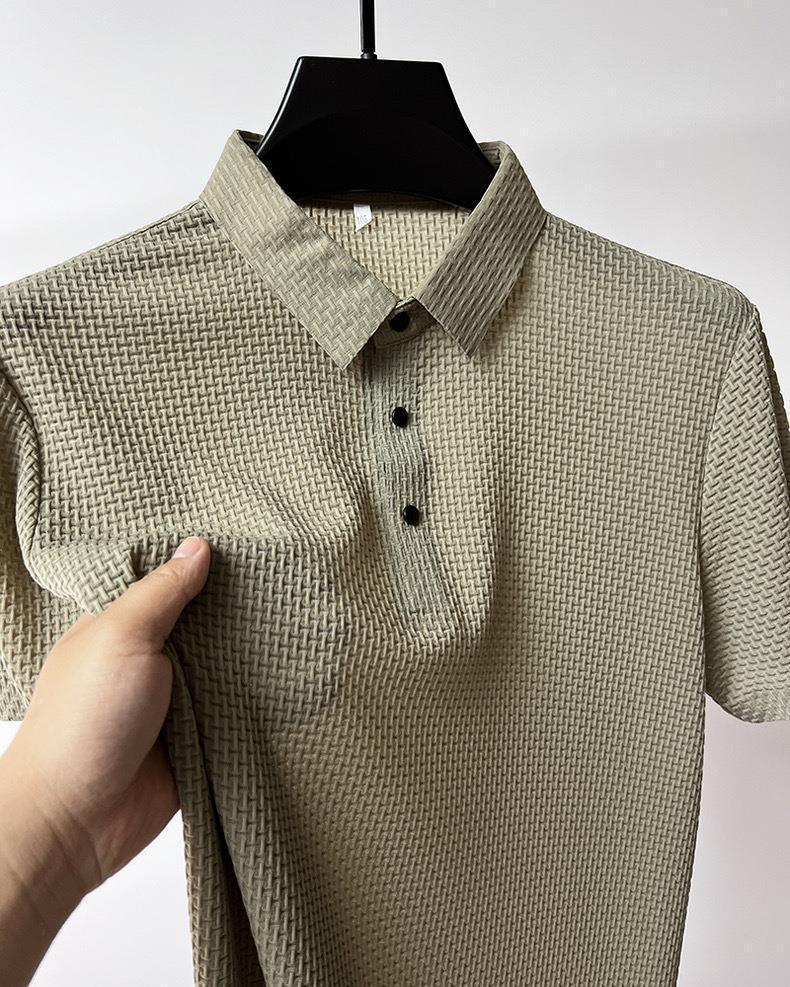 Ice Silk Men's Mesh Polo Shirt - Short-Sleeved, Shirt Collar, Lightweight Material for Summer.