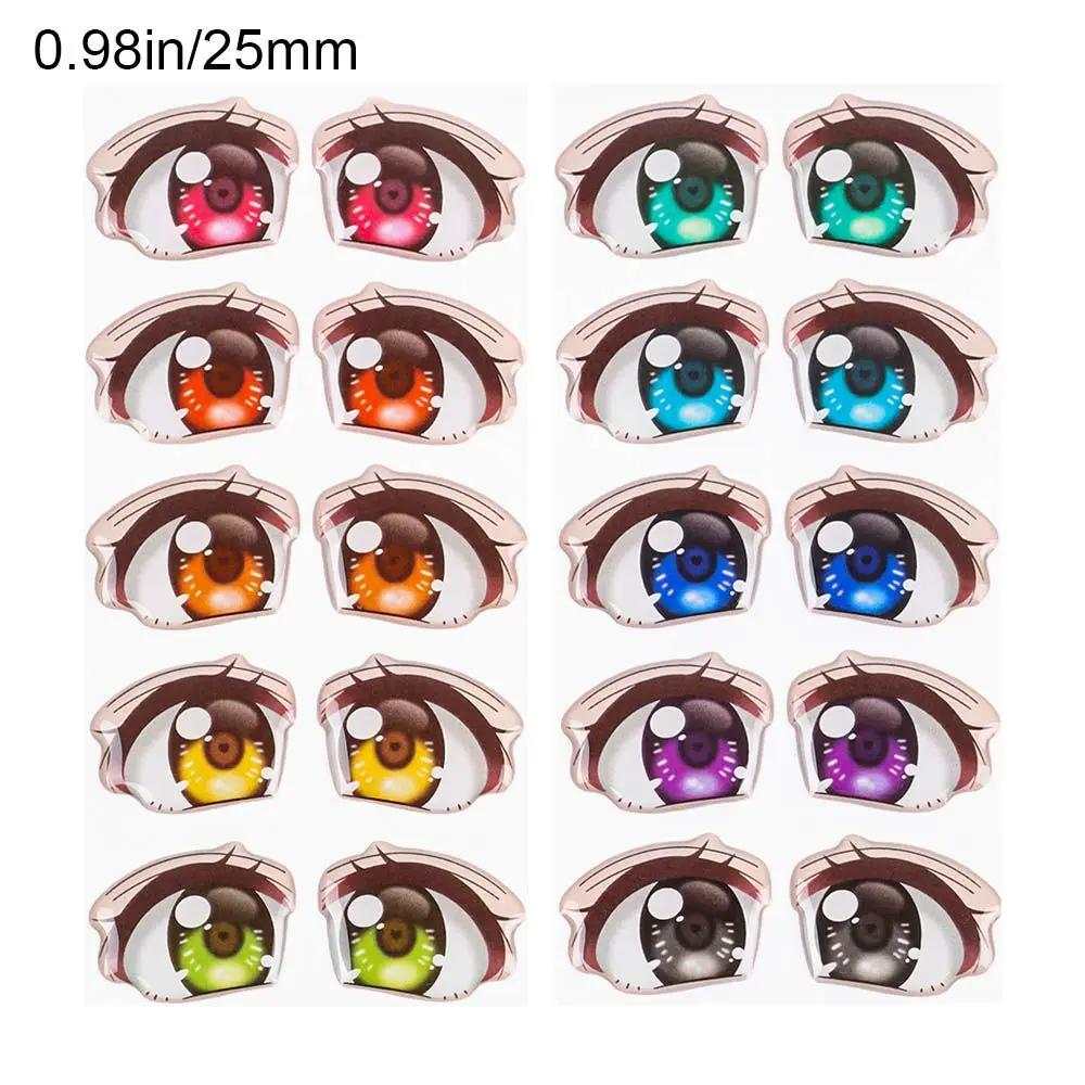 10Pairs Rainbow Cartoon Eyes Stickers For Loli Doll Eyes Accessories Cute Crystal Eyes Sticker Anime Figurine Face Organ Paster