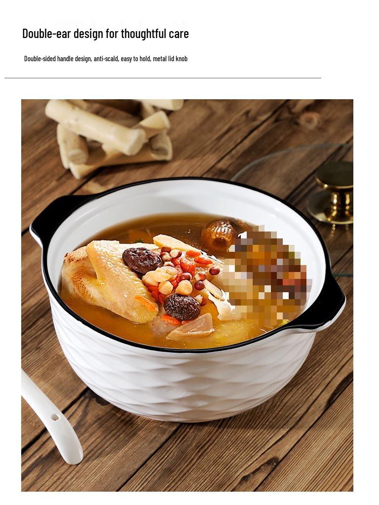 10.5" Double-Ear Ceramic Sauerkraut Fish Bowl - Large, Anti-Scald, with Lid