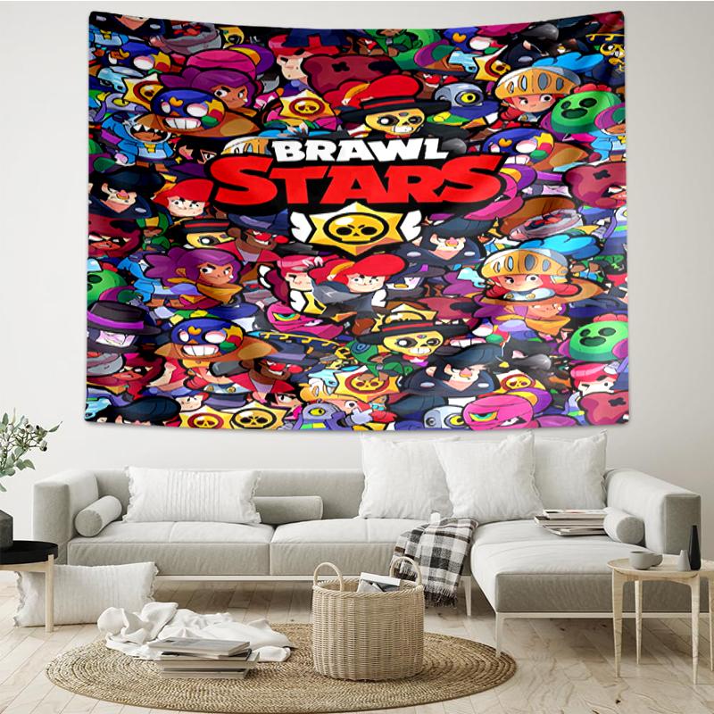 Brawl-Stars Print Tapestry, Backdrop, Easy Setup, Ideal for Bedroom, Office & Living Room, with Aesthetic Wall Hanging Decor.