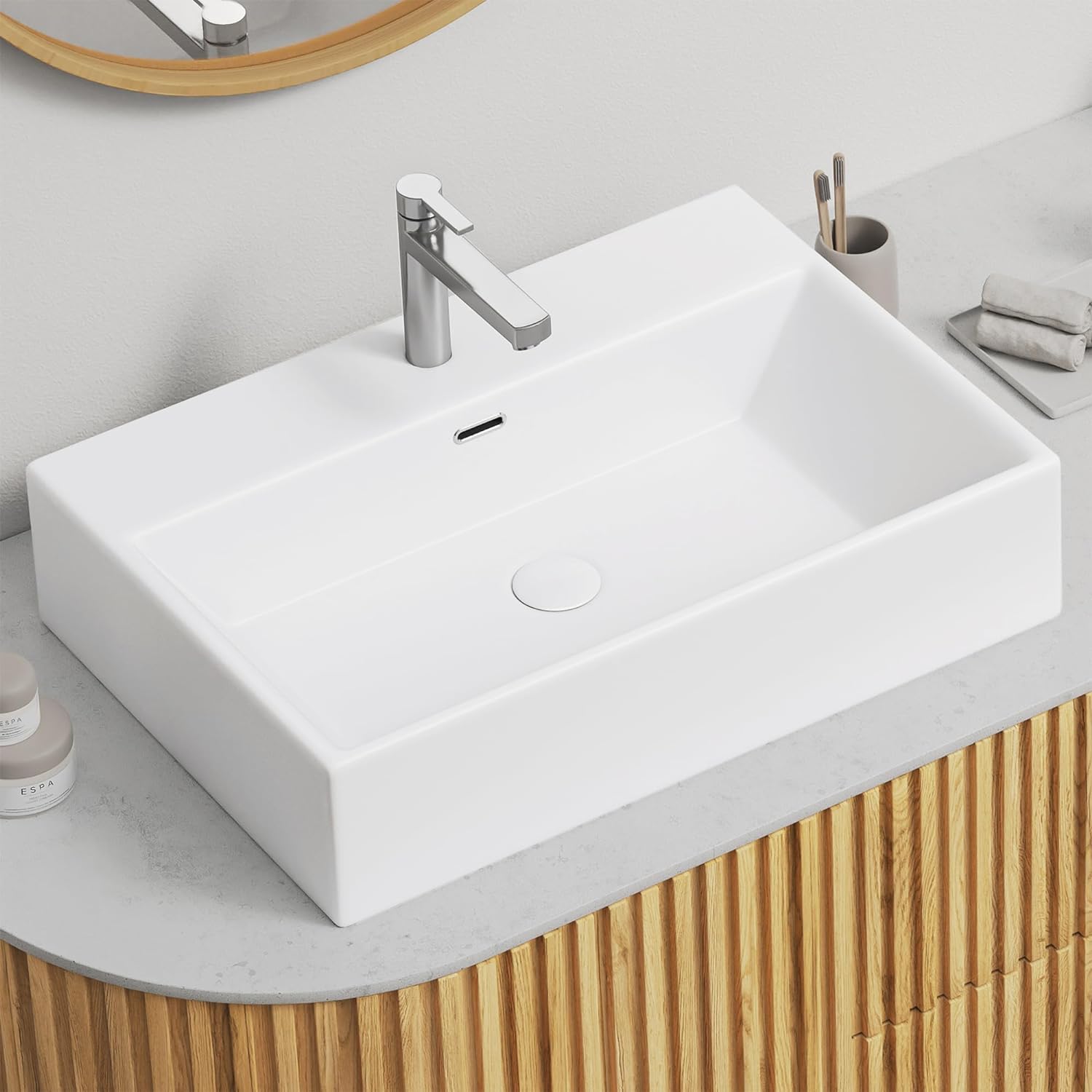 

Set Washbowl Ceramic Luxury Hand Wash Basin Simple Freestanding Long Square Wash Basin Deep Wash Basin [Drain Included] (604213CM) золотистый