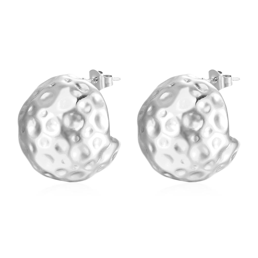 Premium Sense Hollow Beating Pattern Semicircular Spherical Stainless Steel Earrings Light Luxury Women's Trend Plated 18K Earrings