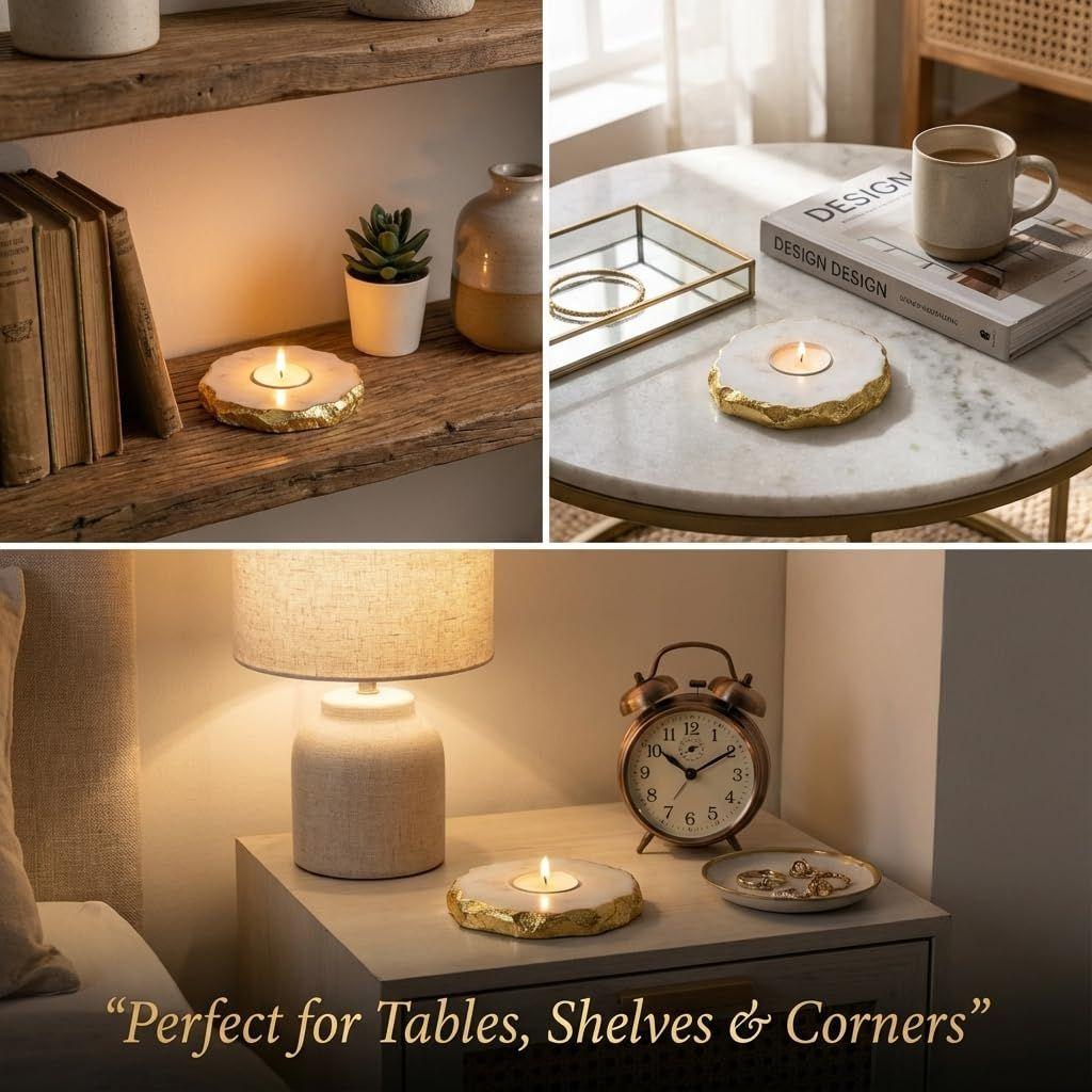 Golden foil Marble Tea Light Holder/Luxury Candle Holder for Home Decor