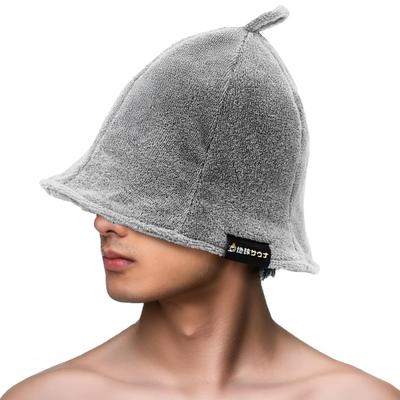Chikyu Sauna Sauna Sauna Extra Damage Care Hat, Cap, Towel, Thick, Double-Layered, Deep, Breathable, Washable, Non-Twist Cotton, Stylish, (Light Gray)