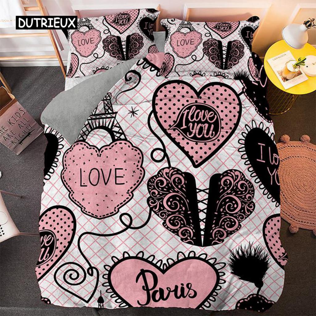 Eiffel Tower Duvet Cover Set Microfiber Paris Theme World Famous Architecture I Love Paris Pattern Bedding Set for Girls Woman