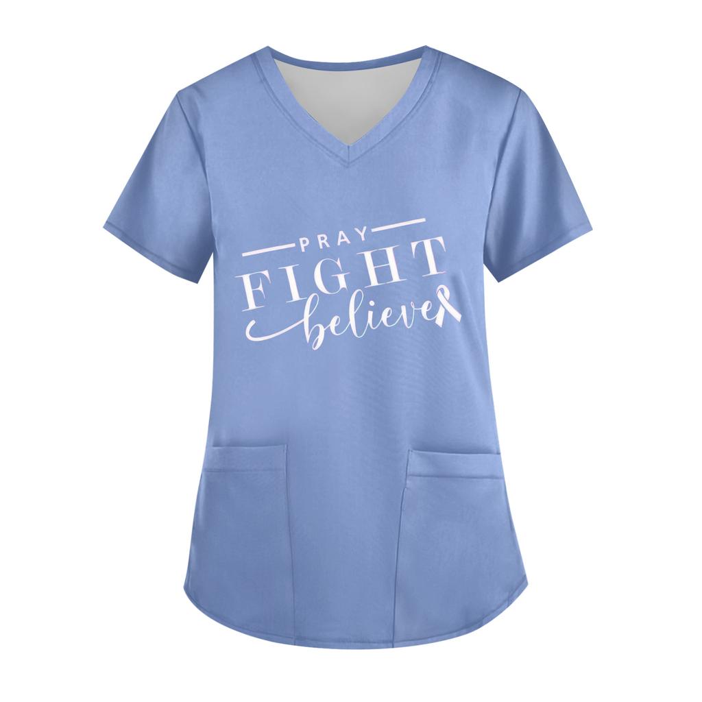 Women's V-Neck Short-Sleeve Pocketed Top With Side Slit