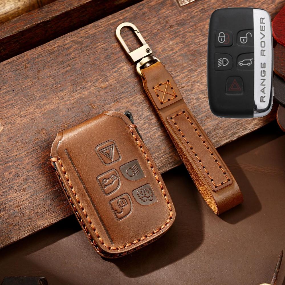 Top Grain Leather Key Case for Range Rover Discovery Defender with Leather Strap, Anti-Scratch Full Protection