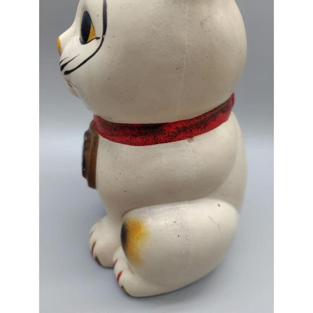 Used Vintage Maneki-neko (beckoning cat) piggy bank, approx. 21.5cm tall, early Showa period, for luck and fortune, money-attracting lucky charm.