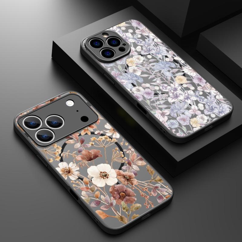 Vintage Floral Pattern Case For iPhone 17 Pro Max Magnetic For Magsafe Matte Cover For iPhone 16 Pro Max 15 14 13 16E Air