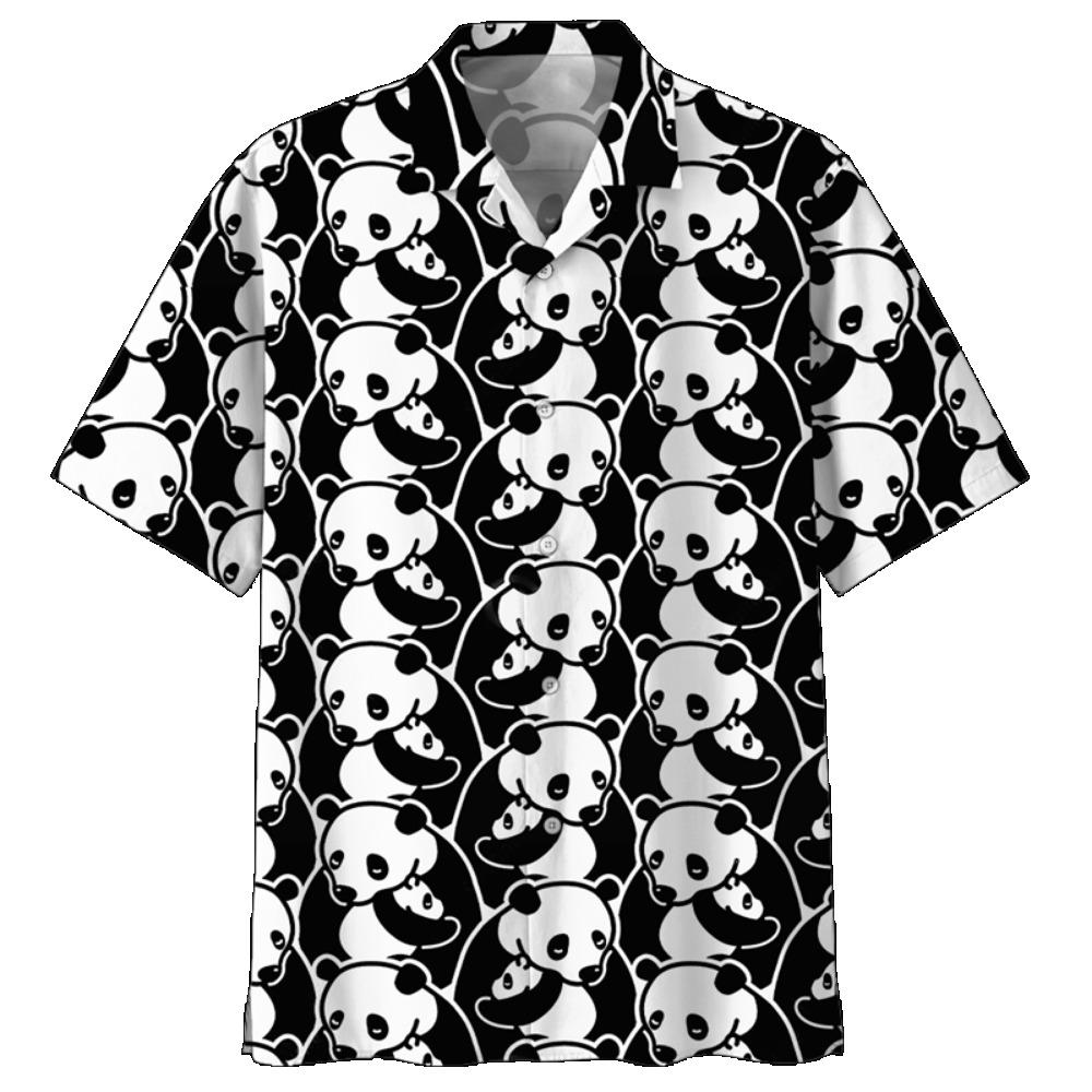 Cute Polar Bear Pattern Aloha Shirt For Men 3D Printed Panda Animal Short Sleeve Loose Lapel Hawaiian Shirts Button Blouse