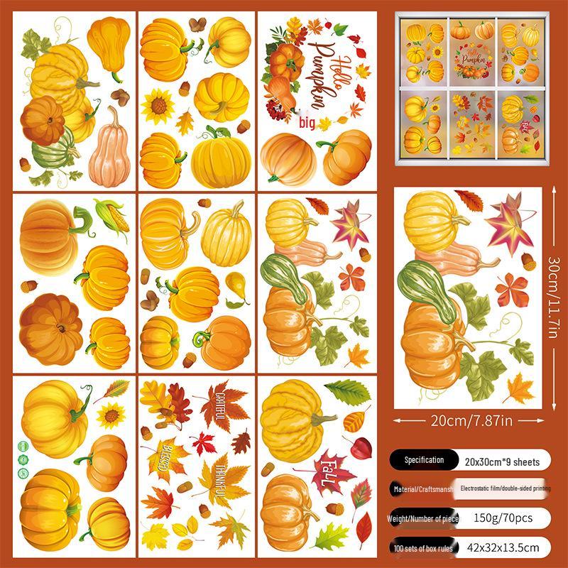 Αυτοκόλλητα Παραθύρου Φύλλα Σφενδάμου Φθινοπώρου για την Ημέρα των Ευχαριστιών - Δημιουργικά Στατικά Αυτοκόλλητα Τοίχου