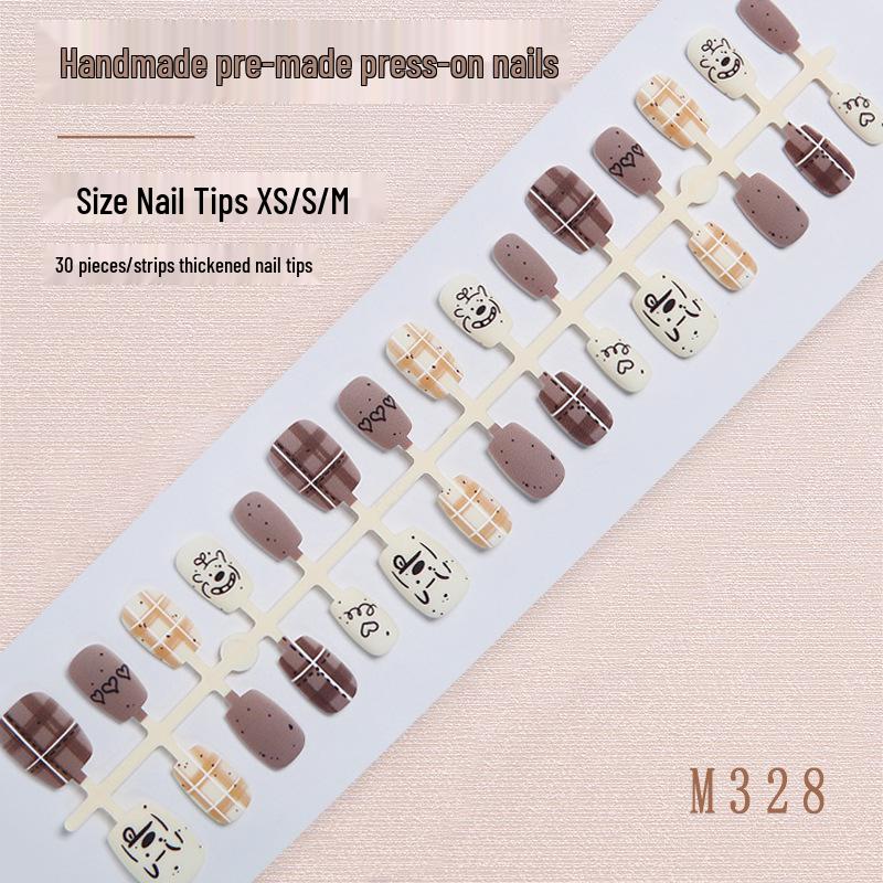 

Matte Puppy Wearable Nails: Brown & White Cute Cartoon Autumn/Winter Fake Nails
