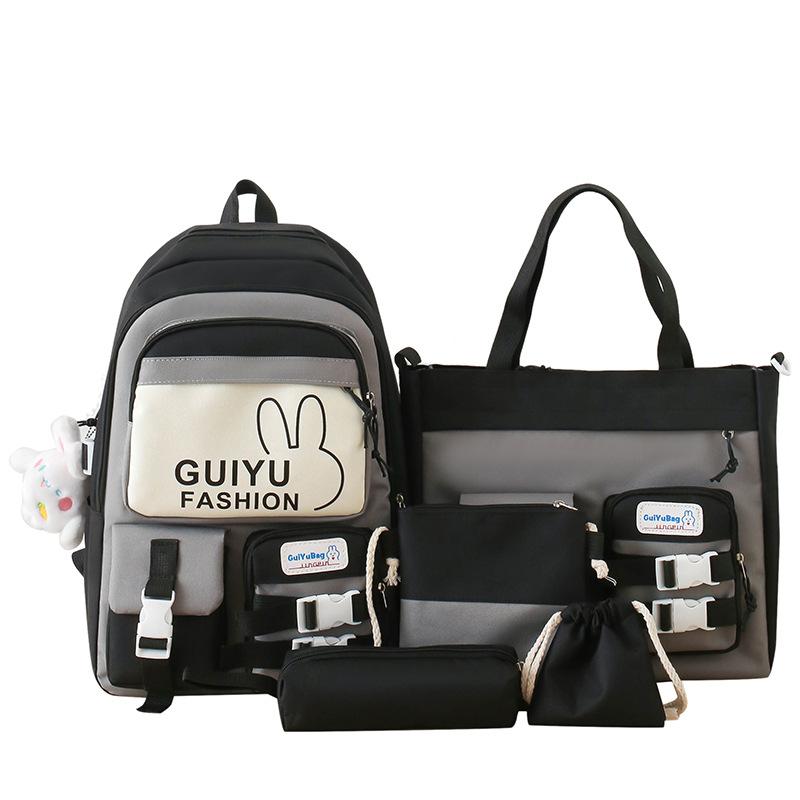 

New Korean Girl Backpack Cartoon Cute Lightweight Primary School Student Schoolbag Five Piece Set Junior High School Campus Backpack Without pendant