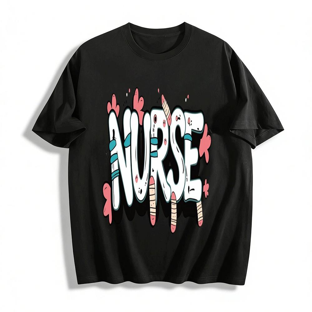 Nurse Themed Graphic Casual Tee Loose Fit Nurse Day Commemorative Top Pure cotton T-shirt XXS