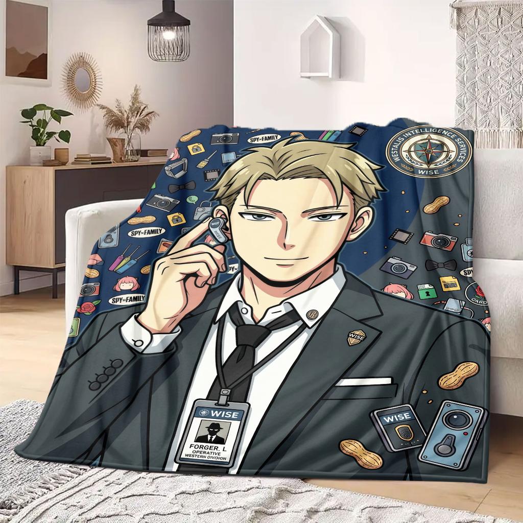 Spy X Family Beautiful Cartoon Flannel Blanket, Printed Decorative Throw, Warm and Soft for Bedroom, Sofa Outdoor_LIAN