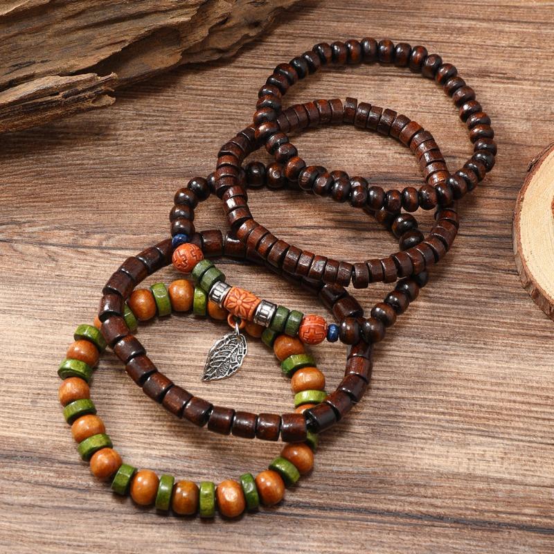 Hot-selling Handmade Beaded Bracelet Men's Retro Fashion Leaf Cross Five-piece Bracelet Set