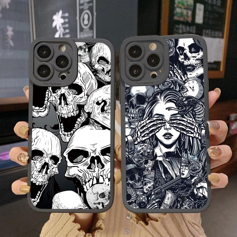 Fashin Skeleton Skull Pattern Phone Case For iPhone XR X XS 12 13 11 14 Plus Pro MAX 7 8 Plus SE 2020 Soft Silicone Back Covers