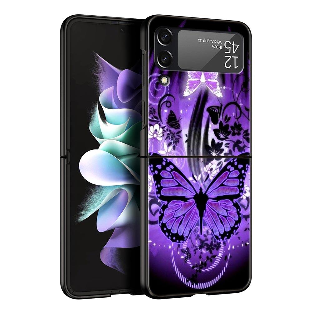 Art Purple Butterfly Hard PC Phone Case For Samsung Galaxy Z Flip 7 6 5 4 Black Cover For Galaxy Z Flip 3 Foldable Shell Fundas