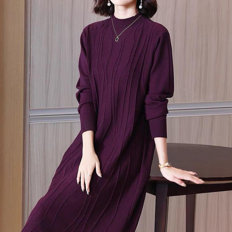 Retro Artistic Knitted Dress Women's Inner Sweater Dress Long Knitwear Autumn and Winter Long Pullover Casual Pullover