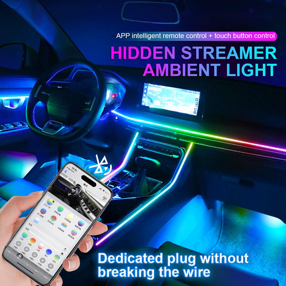 18/22 In 1 Car Hidden Ambient Light Neon Symphony RGB Rainbow Backlight Smoke Matt Black Acrylic Ambient Matt Lamp 12V Dual Zone