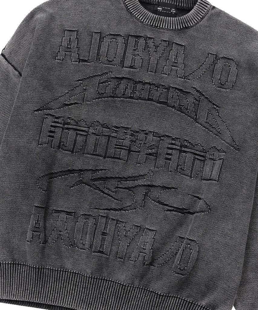 AJOBYAJO [Pba] Five Ajo Logos Washed Sweater [Black]