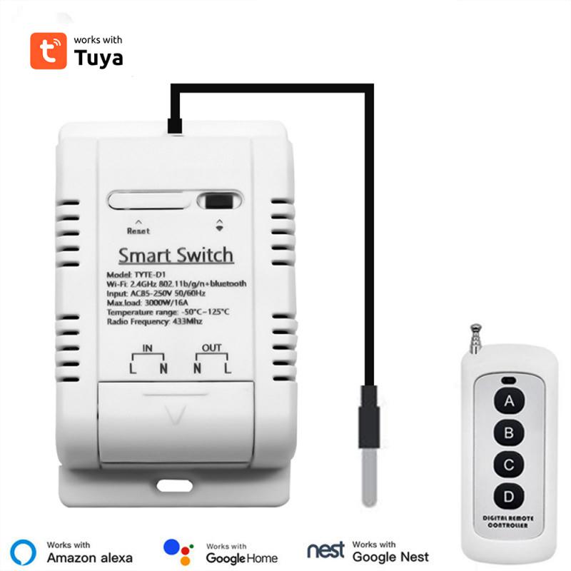 

Aubess Tuya/eWelink WiFi Розумний вимикач RF433 16A Вимикач температури Розумний моніторинг Термостат працює з Alexa Google Home Tuya with RF Remoter