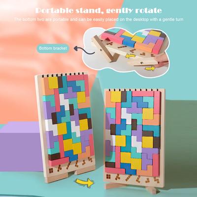 Colorful 3D Russian Building Game Stress Relief Wood Stacking Puzzle 3D Wooden Montessori Toys for Toddlers
