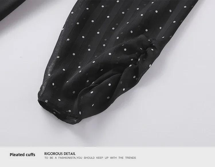 [Clearance] Elegant Spring Dress with Slim Waist, Beaded Polka Dot Long Sleeves - Plus Size