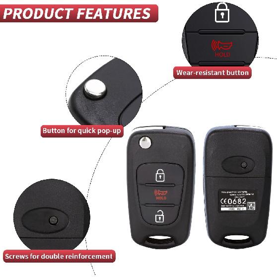 Flip Key Fob Shell Case Replacement Fits for Kia Soul 2011 2012 2013 2010 / Kia Rio / Kia Sportage 2012-2014 3 Button Car Keyless Entry Remote