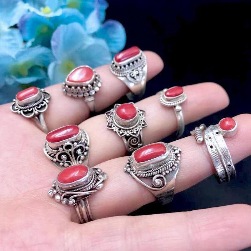 Handmade Red Turquoise Open Ring Tibetan Retro Turquoise Jewelry